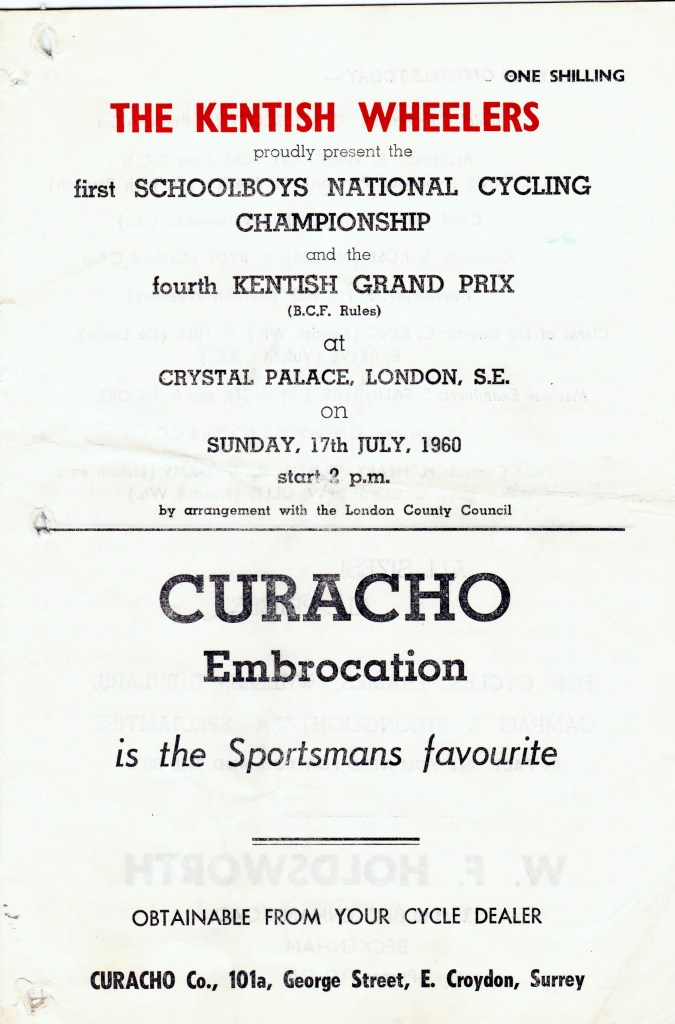 Kentish Wheelers programme including the National Schoolboys Championship on Sunday 17th July 1960 